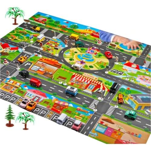 Two Size Baby Kids Play Mat City Road Buildings Parking Map Game Scene Toy Car Map For Children Game Mat
