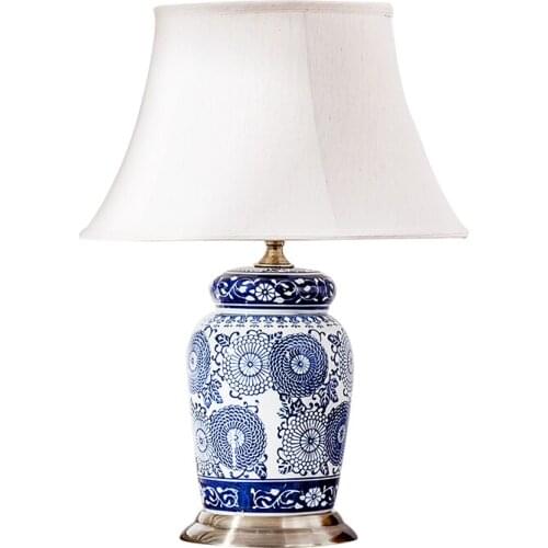 High End Classical Elegant Hand Painted Chinese Blue And White Porcelain Led E27 Table Lamp For Living Room Bedroom H 50cm 1281