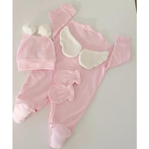 Newborn Angel Wings Boy-Girl Baby Rompers Set Blue Pink Cotton Rompers Beanie Gloves