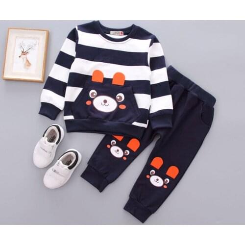 Baby Boy Clothes Christmas Outfit Cartoon Bear Striped Long Sleeve T-shirt + Pants 2PCS Infant Clothing Kids Bebes Jogging Suits