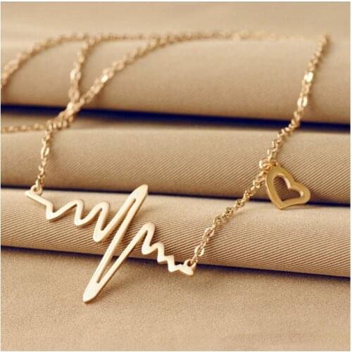 Fashion Chain Electrocardiogram Pendant Choker Necklace Women Statement Collare Bohemia Beach Jewelry Party Jewelry Gift