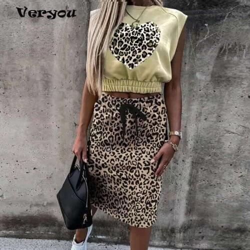 Fashion Lady Skirts Suits Women Elegant Leopard Print Tops And Casual Drawstring Skirts Outfits Summer Two Piece Sets Streetwear