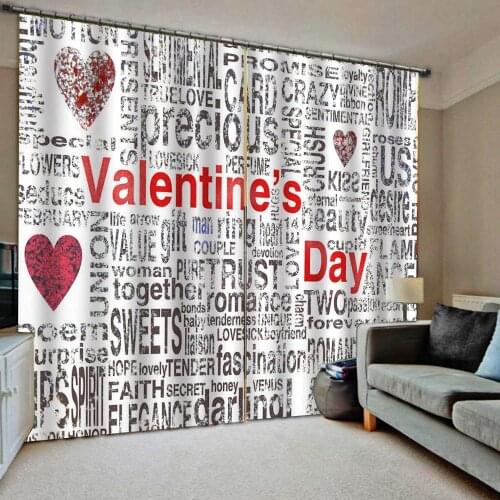 Custom Valentine‘s Day Door Windows Curtains Thin Red Alphabet Living Room Bedroom Decorative Kitchen Curtains Drapes Dropship