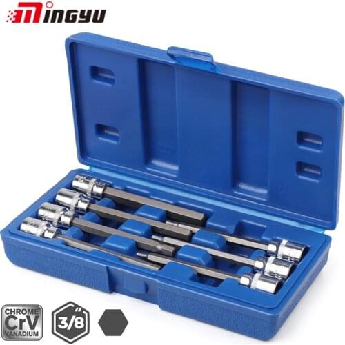 7pcs 3/8 Inch 110mm Long Hex Spline Bit Socket Set Extra Long Allen Key Wrench Head Tool M Shape Nut Removing Bits