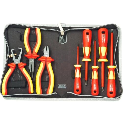 Proskit PK-2801 High Pressure Insulation Electrician Installation Maintenance Tools Set Wire Stripping Pliers Kit (9 In 1)