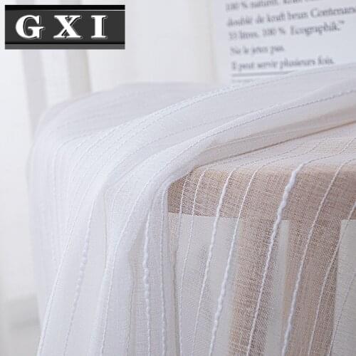 GXI Solid White Sheer Curtains Tulle Drapes Wedding Decor Modern Striped Widnow Treatment for Kitchen Living Room