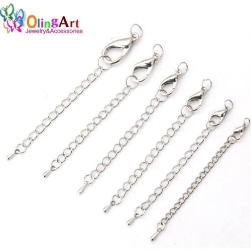 OlingArt 10/12/14/15/18/21MM 12pcs/lot plating rhodium DIY necklace bracelet Lobster clasp extension chain tails Jewelry making