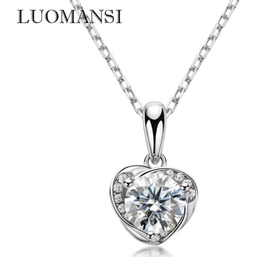 Luomansi Real 1CT Moissanite Pendant Necklace Passed Diamond Test S925 Sterling Silver High Temperament Romantic Girl Jewelry