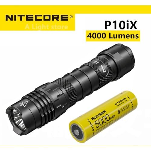 NITECORE P10iX Rechargeable Flashlight Powerful 4000 Lumens USB Tactical Flashlight One Button Strobe, 5000mAh NL2150HPi Battery