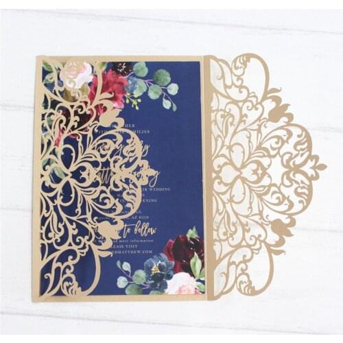 Quinceanera invitations with envelop flower lase cut party decoration customized printing 50pcs/lot