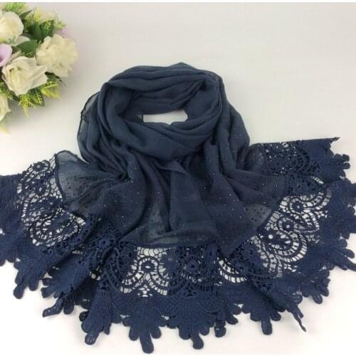 Luxury Diamond Plain Floral Embroidery Lace Women Long Scarves Cotton 2016 Shawls Maldives Style