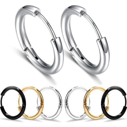 1 Pair Classic Simple Hoop Earrings For Men Woman Punk Stainless Steel Earrings Jewelry Size 8-20 DropShipping