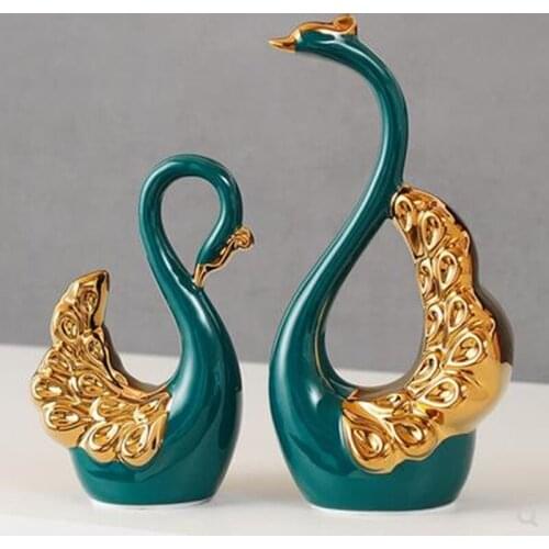 EUROPEAN-STYLE BLUE CERAMIC SWAN CRAFTS ORNAMENTS, CREATIVE ARTWORK, HOME OFFICE DESKTOP DECORATIONS, WEDDING GIFTS