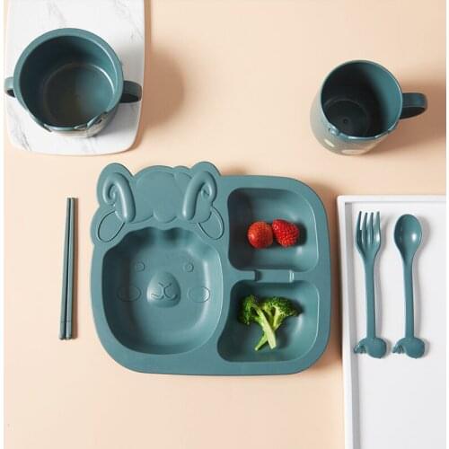4pc/set Children Sheep Dinosaur Dinner Plate Baby Tableware Grid Household Creative Environmentally Friendly Feeding Bowl Cup