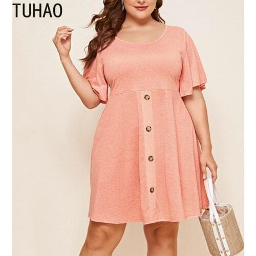 TUHAO Women Dress Large Size 7XL 6XL 5XL 4XL 2020 Pure Color Dresses Sexy Party Elegant Plus Size Botton Dresses Clothes WM18