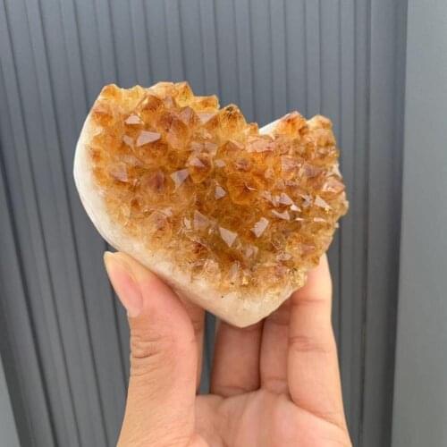 High quality beautiful Natural citrine cluster crystal gemstone heart meditation reiki healing chakra home decoration