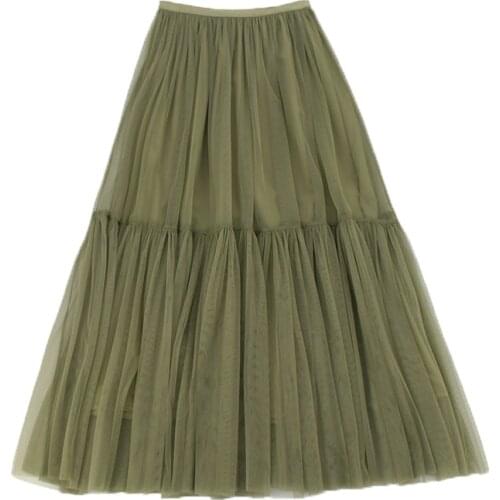Korean Style Solid Color Stitching Gauze Skirts Women Elastic Waist Mesh Gothic Mujer Faldas Kawaii Mori Girl Medieval Skirts
