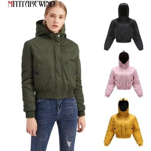 2020 Autumn Winter Womens Jacket Fashion Short Style Hooded Collar Windbreaker Woman Parkas Solid Color EU Size S-XL Womenswear
