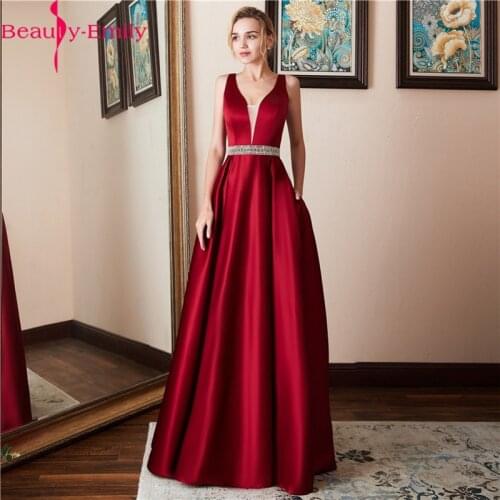 Beauty Emily 2019 Sexy V Neck Sequined Long Evening Dresses Fashion Backless Navy Blue Stain Formal Dress Robe De Soiree