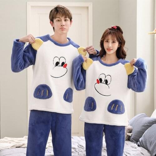 Winter Women Mens Pajamas 2 Piece Home Clothes Sleepwear Coral Velvet Pyjamas Suit For Couples Pijama Long Sleeve Loungewear