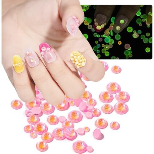 1Bag Round Mixed-Size SS6-SS20 Crystal Glass Gems Rhinestone Glow-In-The-Dark Crystal Luminous Strass Nail Art Decor 3D Crystals