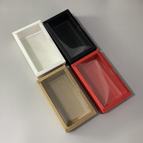 10pcs Folding Kraft Paper Box With Transparent PVC Window Blank Packaging Gift Box Wedding Birthday Party Candy Cookie Cake Box