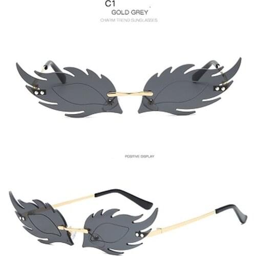 100pcs/lot Rimless Sunglasses for Women European and American Fashion with Metal Frame Ocean Piece Sunglasses with Flame Feather