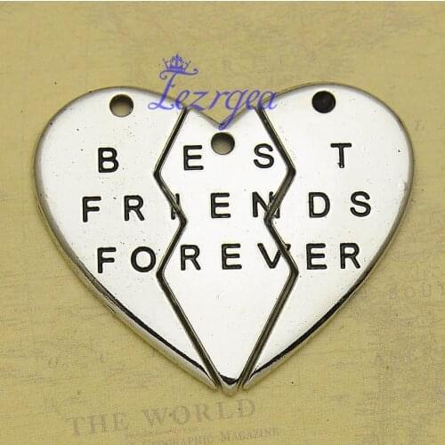 2sets/lot--40x45mm, Antique silver plated heart best friends forever puzzle charms,DIY supplies, Jewelry accessories