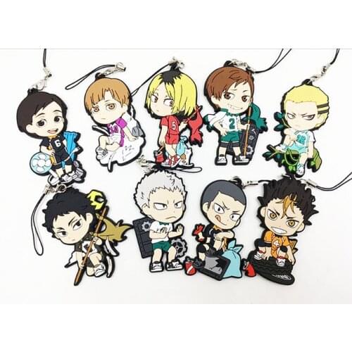 9PCS/LOT Haikyuu Anime keychain Oikawa Tooru Kozume Kenma Kuroo Tendo Satori Koutarou Hinata Rubber strap/mobile phone strap