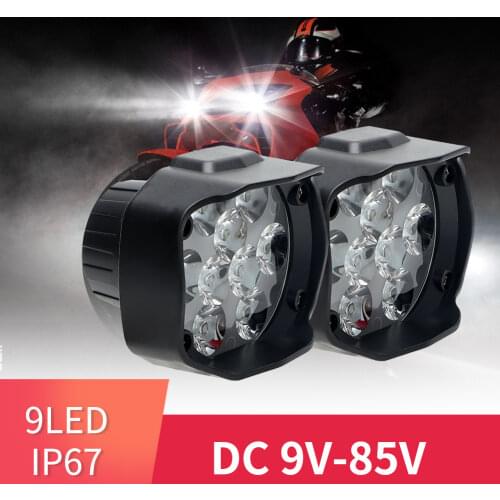 1Pcs 9 LEDs Motorcycle Work Light 15W 6500K DC85V Waterproof Shockproof Round Square Mini Spotlight White Fog Lamp