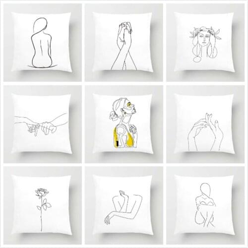 Abstract Women Cushion Cover Nordic Line Drawing Pillow Cover Yellow Girl Bedroom Chair Sofa Cushion Case Home Decor Pillowcase