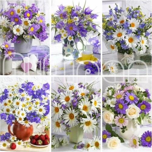 5D DIY Diamond Painting Full Drill Daisy Vase Flower Embroidery Decorative Paintings Cross Stitch Kits Handicraft Needlework Art