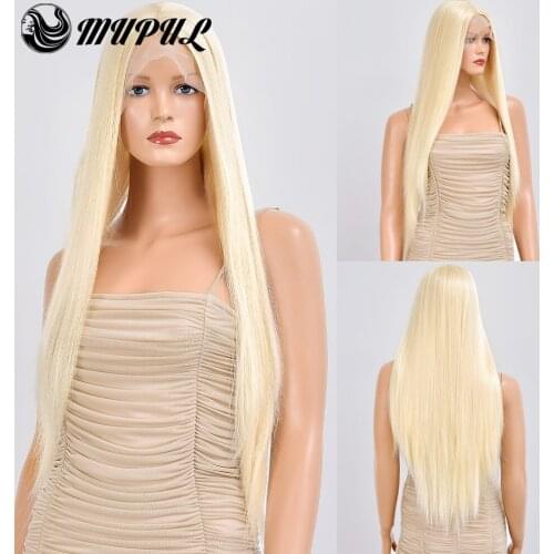 Blonde Long Silky Stright Hair Synthetic Wig For Black Women Daily T Part Lace Front Heat Resistant Female Natural Fiber Wigs