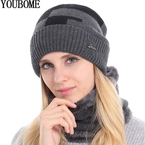 YOUBOME Brand Women Skullies Beanies Winter Hats For Women Plus Knitted Hat Scarf Men Warm Wool Thick Girl Female Beanie Hat Cap