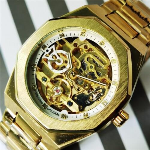 FORSINING Luxury Gold Military Tourbillon Diamond Men Automatic Mechanical Watch Business Sport Man Wristwatch Relogio Masculino