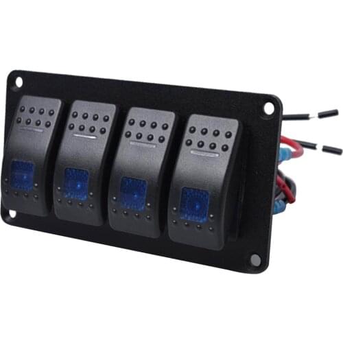 DC 12V-24V Car Boat Modified 4 Gang ON/OFF Rocker Switch 5P W/ Stickers Blue/Orange/Red/Green LED