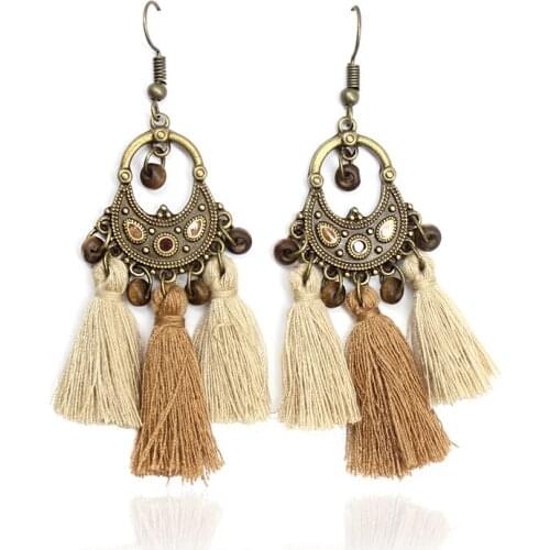 Long earrings Aretes de mujer Tassel Indian jewelry Totem ethnic Mixed color Tassel Drop earrings For women gift Jewelry