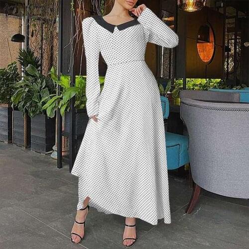 ZANZEA Elegant Polka Dot Vestidos 2021 Autumn Patchwork O Neck Robe Casual Long Sleeve Drsses Womens French Vintage Maxi Dress