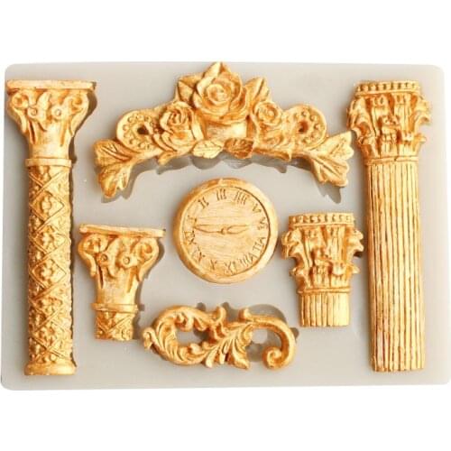 European pattern retro European Roman column Clock Fondant Cake Mold silicone chocolate mold baking Tool