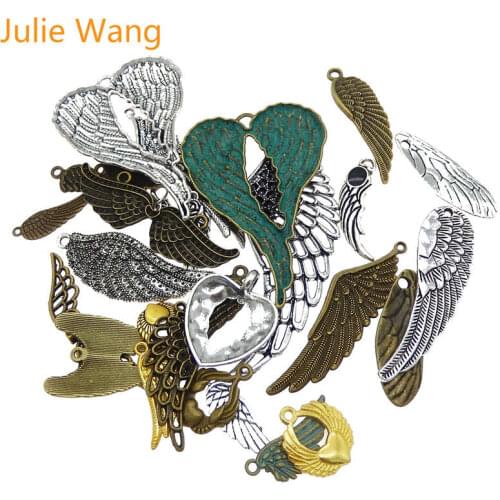 Julie Wang 15PCS Wings Charms Randomly Mix Alloy Angle Wing Antique Color Necklace Bracelet Jewelry Making Accessory