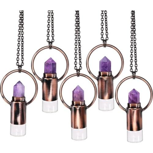Stone Essential Oil Diffuser Necklace for Women Men, Healing Crystal Point Perfume Bottle Pendant Necklace for Unisex with Chain