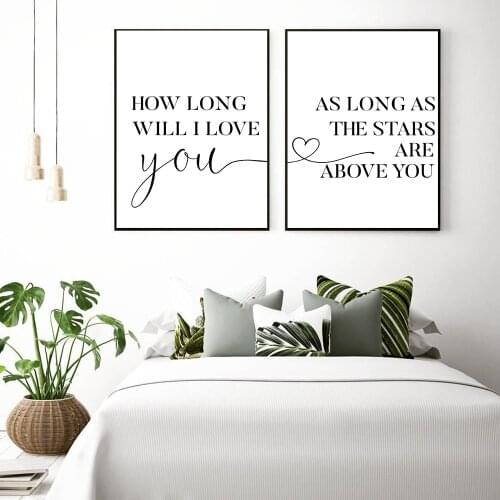 How Long Will I Love you Posters Prints Couple Quotes Heart Art Canvas Painting Nordic Nursery Wall Pictures Bedroom Home Decor