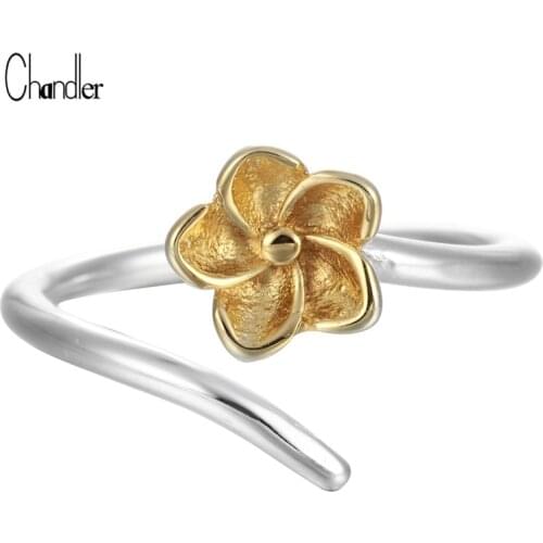 Chandler Flower Gold Stamen Ring Free Size Blushed Charm Wrap Branch Finger bague Women Friendship Homme Bijoux Gift