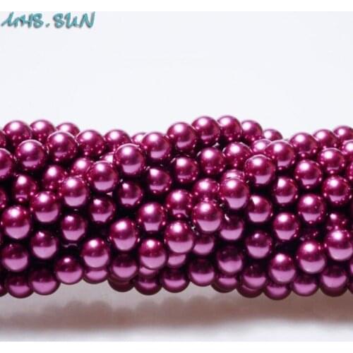 MHS.SUN Loose 3mm-16mm Fuchsia Fake Pearl Loose Round Spacer Beads Glass Imitation Pearl For Jewelry Making Hand Craft