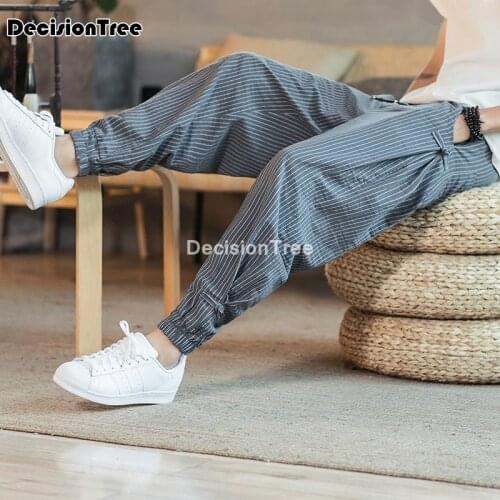 2021 chinese style cotton linen harem jogger pants men men sweatpants casual wide leg trousers men streetwear trousers