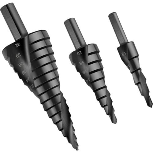 4-12/20/32mm 6-30mm HSS Cobalt Step Cone Drill Bits Set Nitride Coated Wood/Metal Hole Cutter Drill Spiral Groove Step Drill Bit