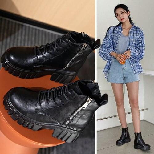 2021 Winter New Mid-tube Black Boots Inner Height Increase Womens Short Boots Thick-soled Cotton Shoes Knight Boots