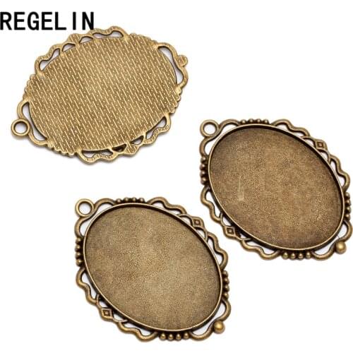 REGELIN Antique Bronze Vintage Oval Pendant Settings Cabochon Base 5pcs/lot Tray Bezel Blank Fit 30x40mm Cabochons Cameo DIY