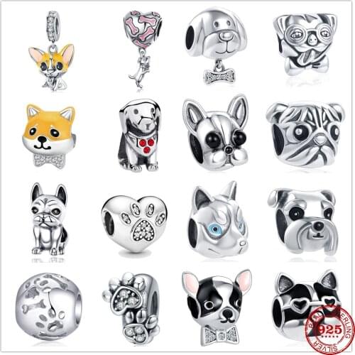 New silver 925 Dangle Charm Cute Dog Buddy Dog Paw Beads fit Original Pandora Charms Silver 925 Bracelet For Women DIY Jewelry