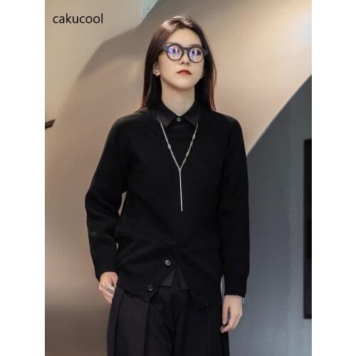 Cakucool 2021 Dark minimalist design Chic simple pullover crewneck versatile sweater comfortable single bottom knit